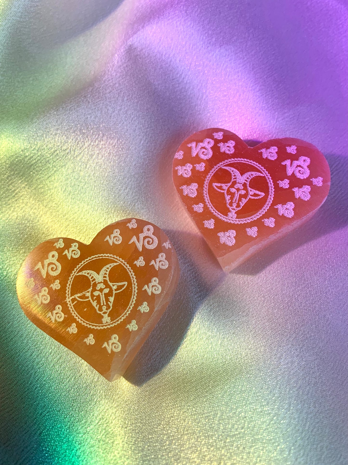 Peach Satin Spar Selenite Cap Heart Carving